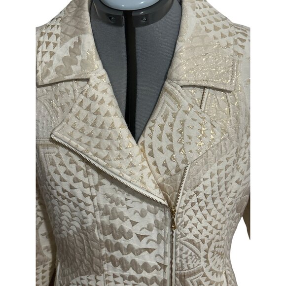 Chicos Womens Metallic Beige & Gold Textured Zip Up Jacket Size 1 (Med) - Picture 1 of 7
